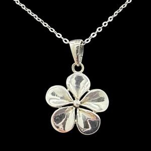 Plumeria Flower Pendant Necklace 925 Sterling Silver 18in Chain Handmade